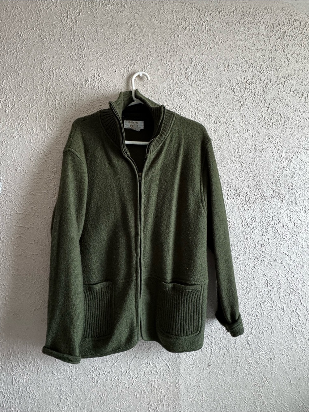 Tally Ho Olive Green Zip-Up Knit Sweater